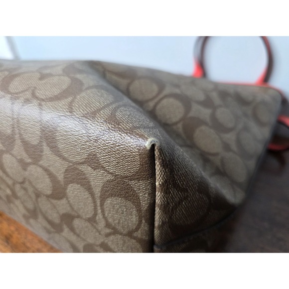 COACH Brown Signature Canvas Orange Leather Satchel Tote Shoulder Bag F58292 - Picture 11 of 15